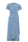 7400 Print S/S Mock Wrap Dress Blue/Yellow