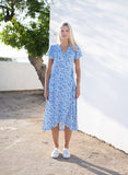 7400 Print S/S Mock Wrap Dress Blue/Yellow