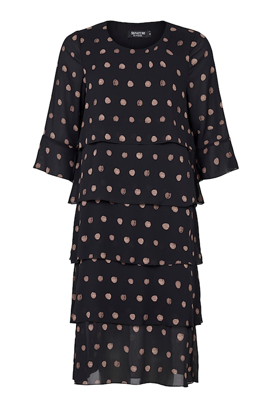 80007 3/4 sleeve layered dress with spot detail Black/Brown