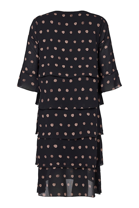 80007 3/4 sleeve layered dress with spot detail Black/Brown
