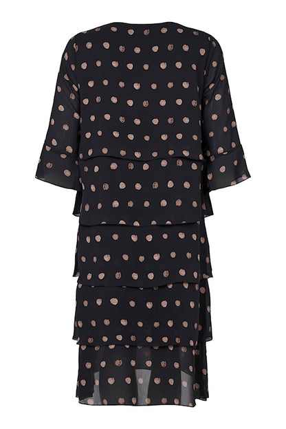 80007 3/4 sleeve layered dress with spot detail Black/Brown