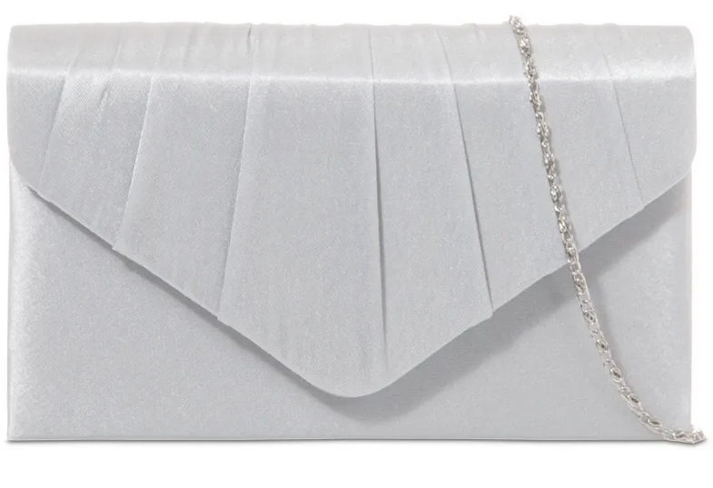 8002 SATIN SMALL PLEATED ENVELOPE CLUTCH Silver