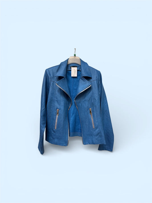 8242 Faux Suede Biker Style Short Jacket Blue