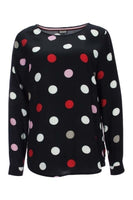 860574 Silky Polka Dot Print L/S Top Black/Red