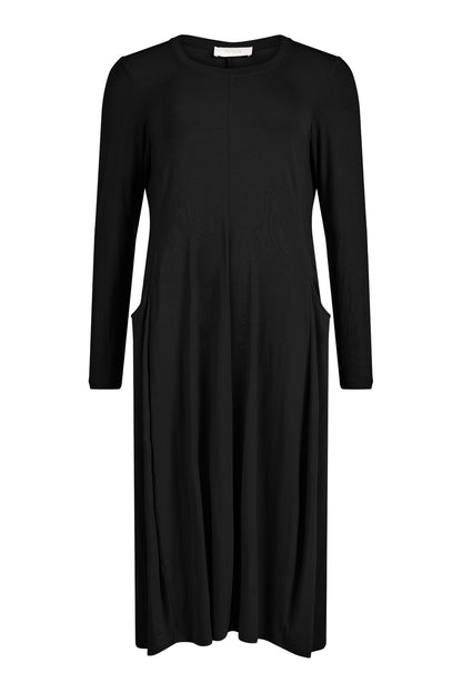 88494 Midi 3/4 Slve Pocket O-Neck Dress Black