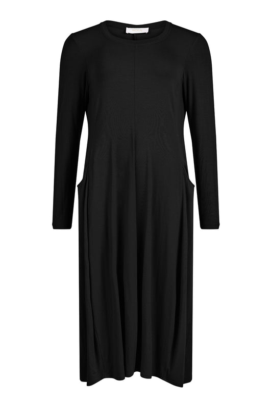 88494 Midi 3/4 Slve Pocket O-Neck Dress Black