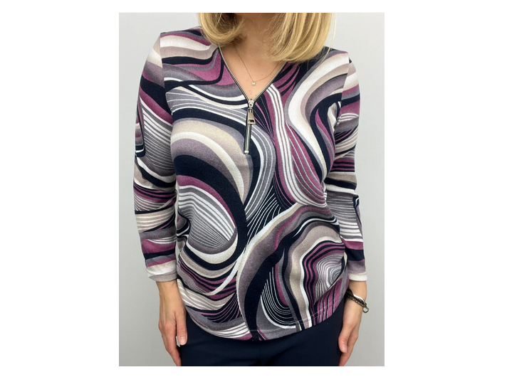 905478 Warm Feel Printed Zip Top Red/Beige