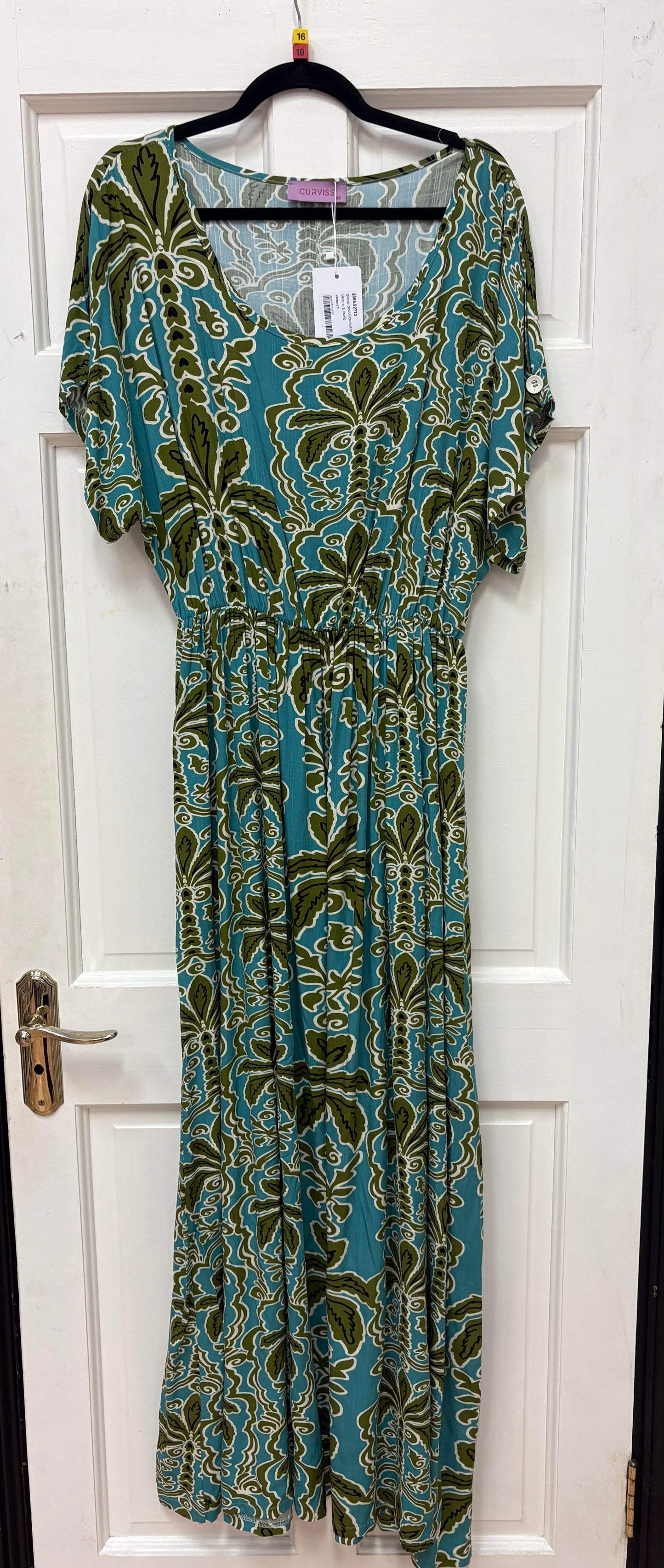 92773 Print Elast Wasit S/S O-Neck Print Green