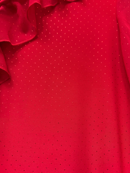 972016 Ruffle Neck Printed 3/4 Slve Top Red
