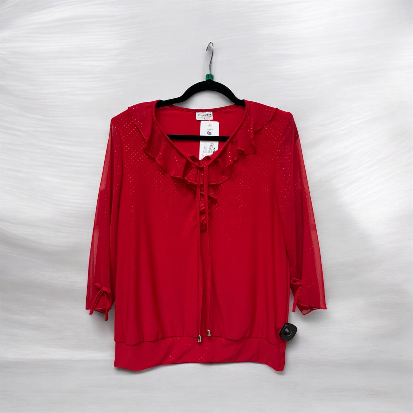 972016 Ruffle Neck Printed 3/4 Slve Top Red