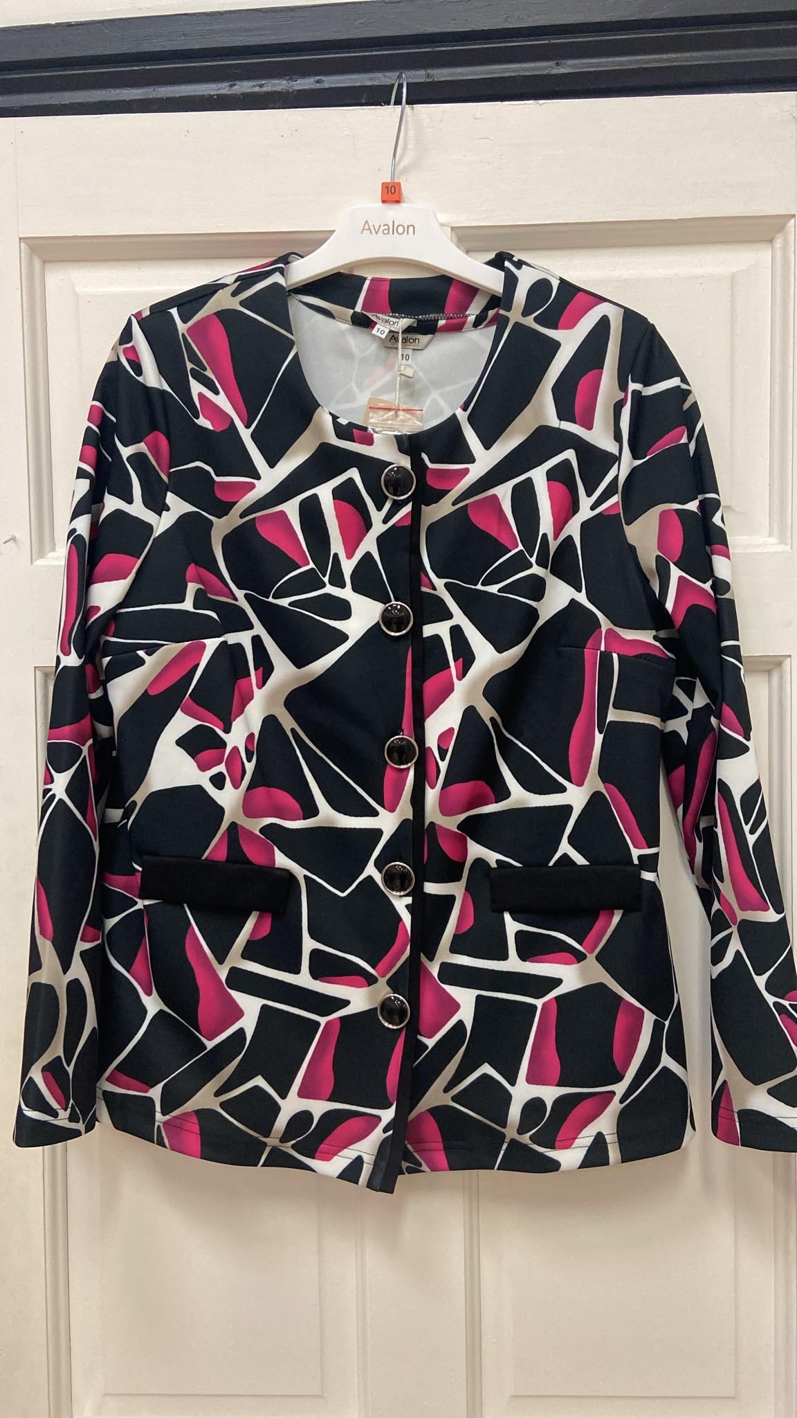 A15 COLLARLESS JACKET AND S/S PRINTED TOP TWINSET Black/Fushia