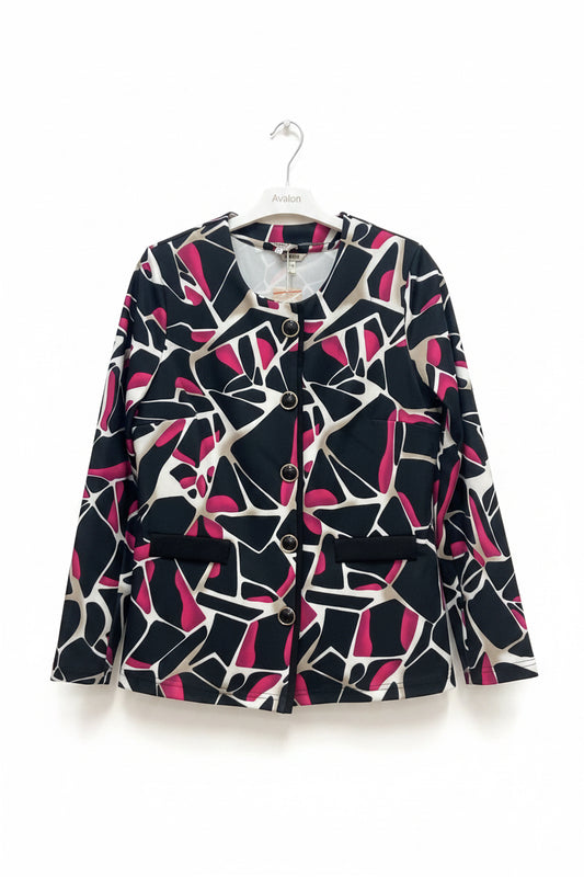A15 COLLARLESS JACKET AND S/S PRINTED TOP TWINSET Black/Fushia