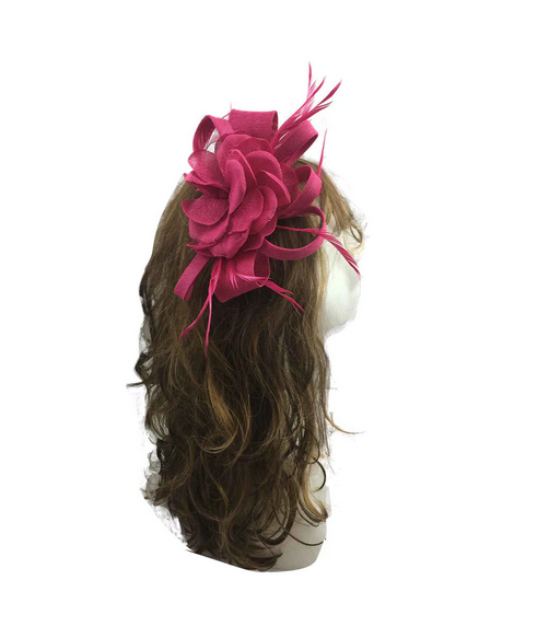 Ab12783 Ab12783 Sinamay Flower With Loop Feather Cobalt Blue Fushia