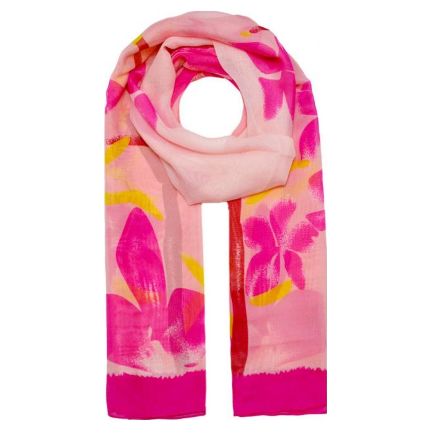 Ab1733-74 TROPICAL PRINT CHIFFON SCARF Pink