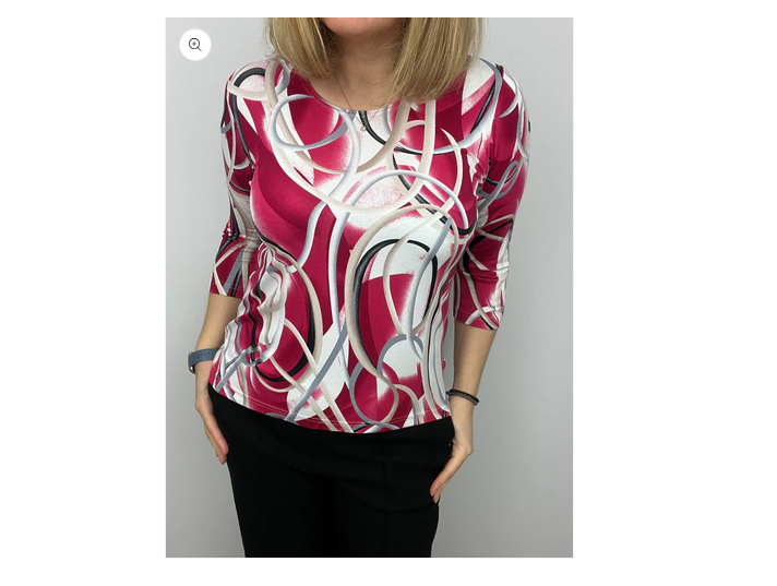 Asd103 O-NECK PRINTED 3/4 SLVE TOP Raspberry