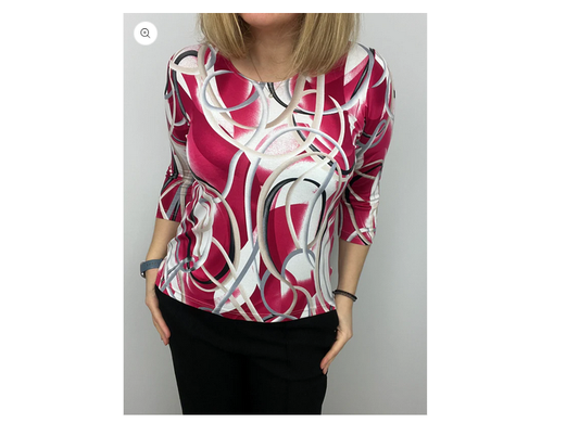 Asd103 O-NECK PRINTED 3/4 SLVE TOP Raspberry