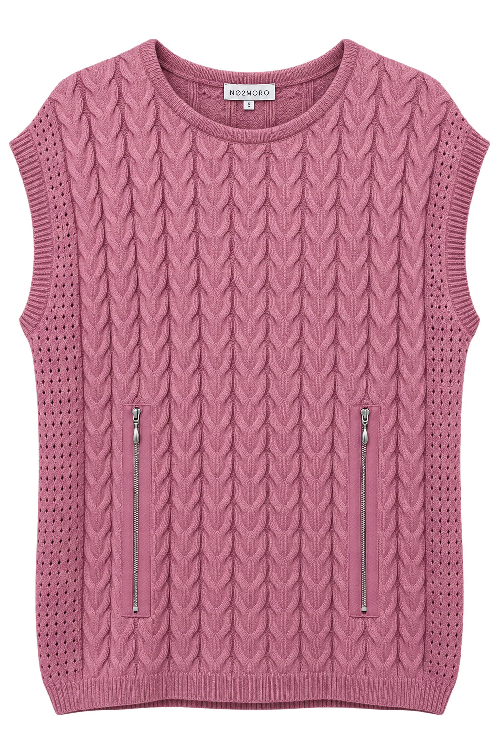 Kw005 CANDY S/L O-NECK JUMPER WITH ZIP POCKET DETAILS Pink