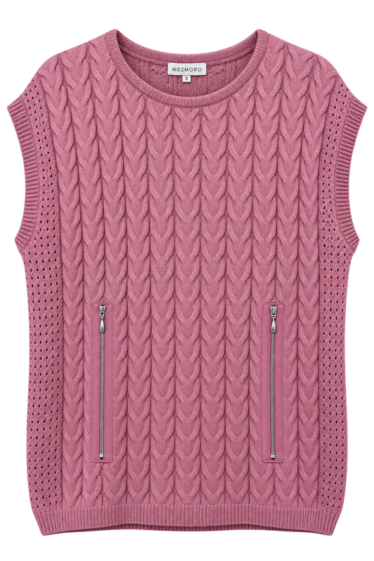 Kw005 CANDY S/L O-NECK JUMPER WITH ZIP POCKET DETAILS Pink