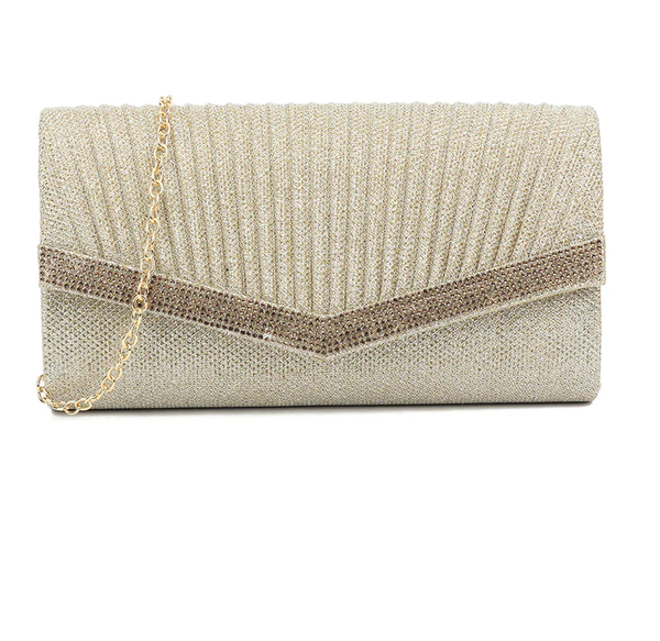 Cs3334 GLITTERY ENVELOPE CLUTCH BAG WITH BLING TRIM Gold