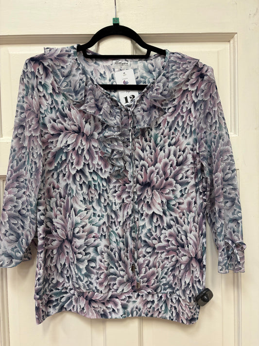 Ed205 RUFFLE NECK CHIFFON PRINTED TOP Pink/Green