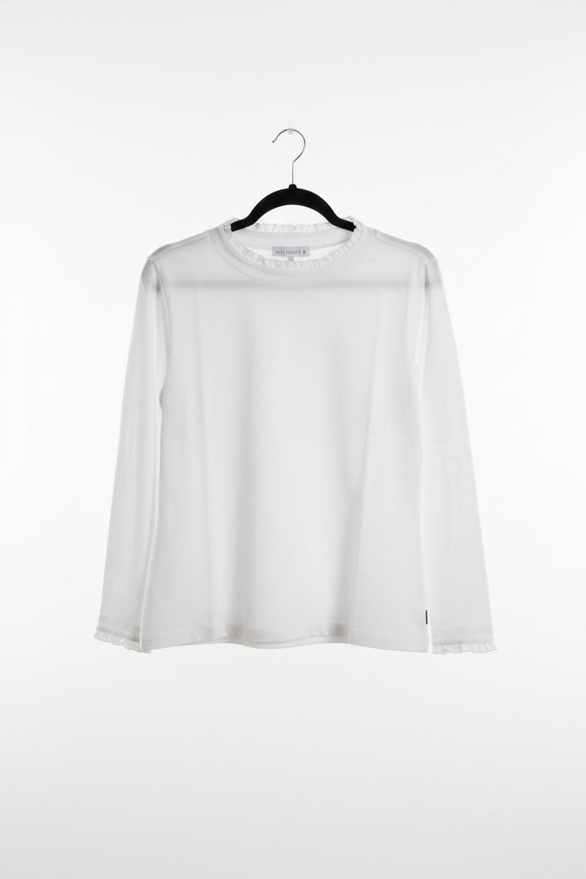 Enzo L/S o/nck top with frill detail on neck and sleeve White