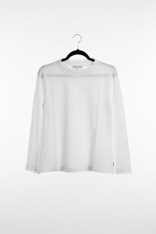 Enzo L/S o/nck top with frill detail on neck and sleeve White