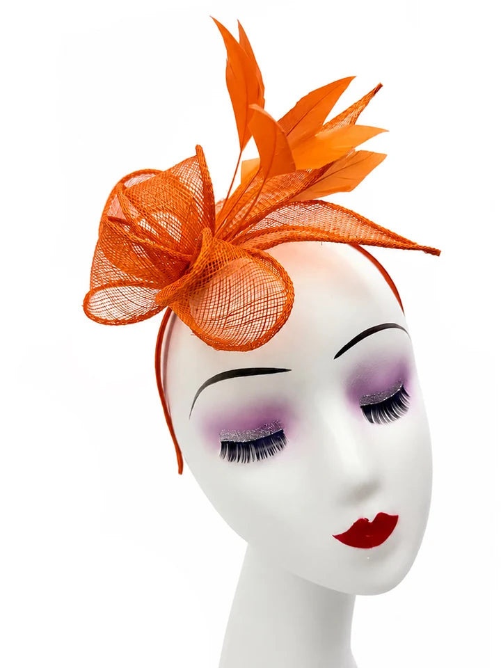Ft26150 Sinamay Fascinator with Feathers Detailing Orange