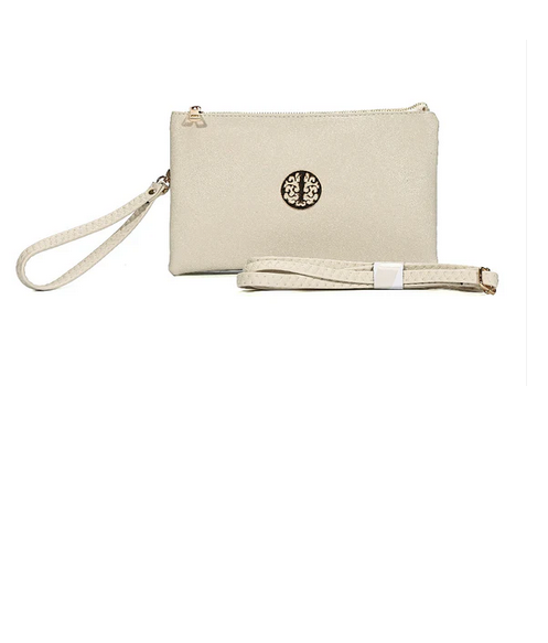 G4795-1 SMALL DOUBLE POCKET WRISTLET BAG Cream