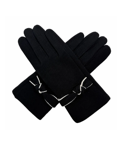 Gv26085-390 Cosy Gloves with Tied Knot Detailing Black