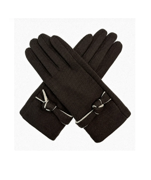 Gv26085-390 Cosy Gloves with Tied Knot Detailing Coffee