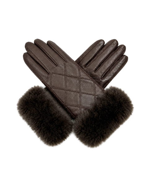 Gv26105-384 Soft Cosy Gloves with Fur Detailed Cuff Brown