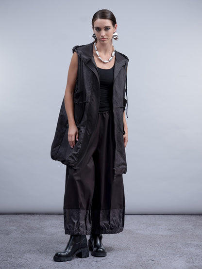 H2034 HOODED WAISTCOAT PULLSTRING WAIST Black/Grey