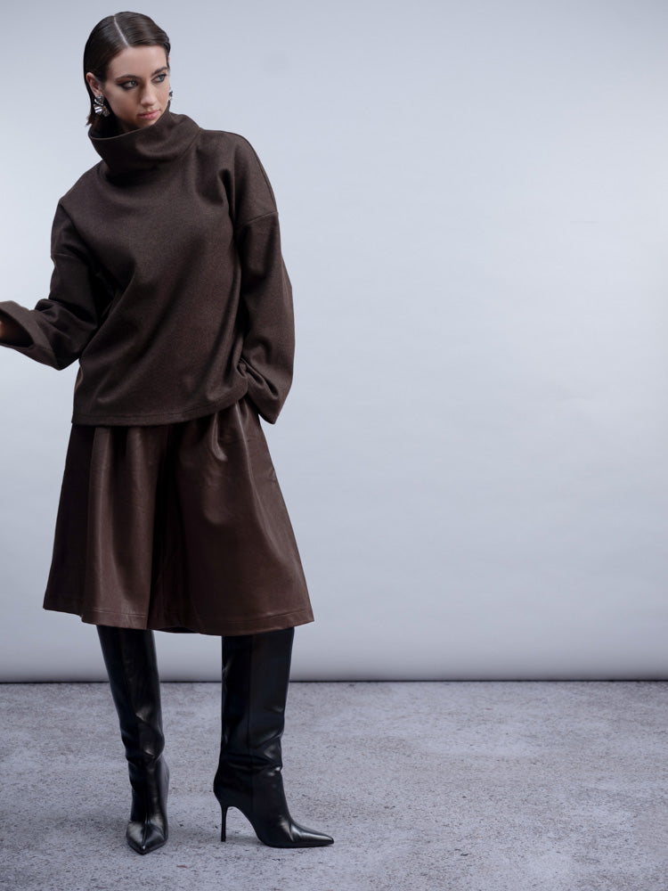 H2043 ROLL NECK SOFT KNIT JUMPER Brown