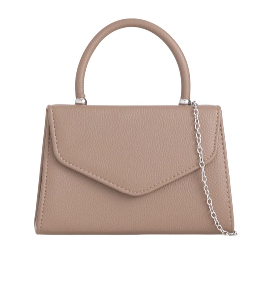 H2439 Metalic Handle Envelope Clutch Bag Taupe