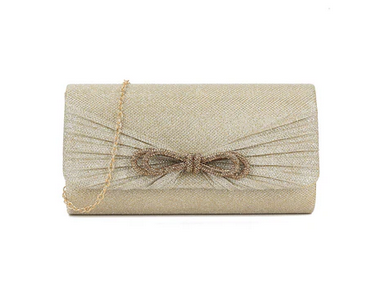 H3202 GLITTERY ENVELOPE CLUTCH WITH BLING BOW Gold