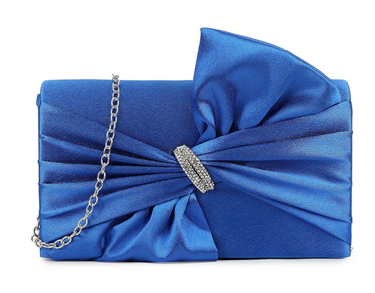 H3460 Satin Bow Front Bling Clutch Bag Royal Blue