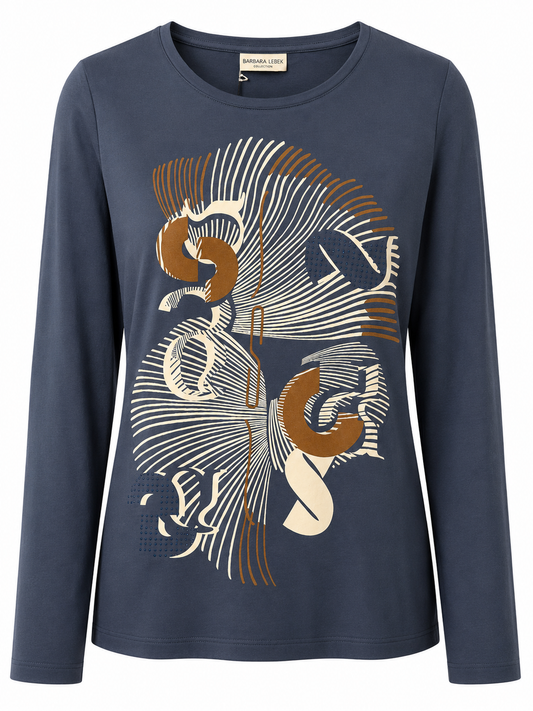 16205062 MOTIF PRINT BLING LONG SLEEVE TOP Navy