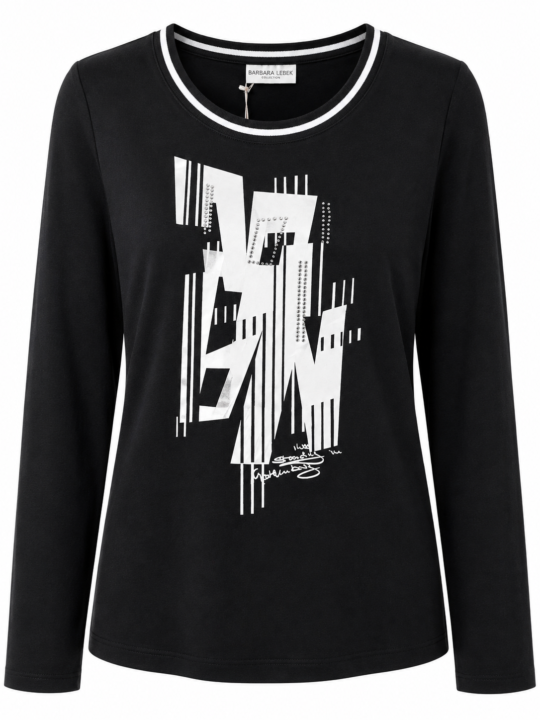 16457062 MOTIF O-NECK LONG SLEEVE TOP Black/White