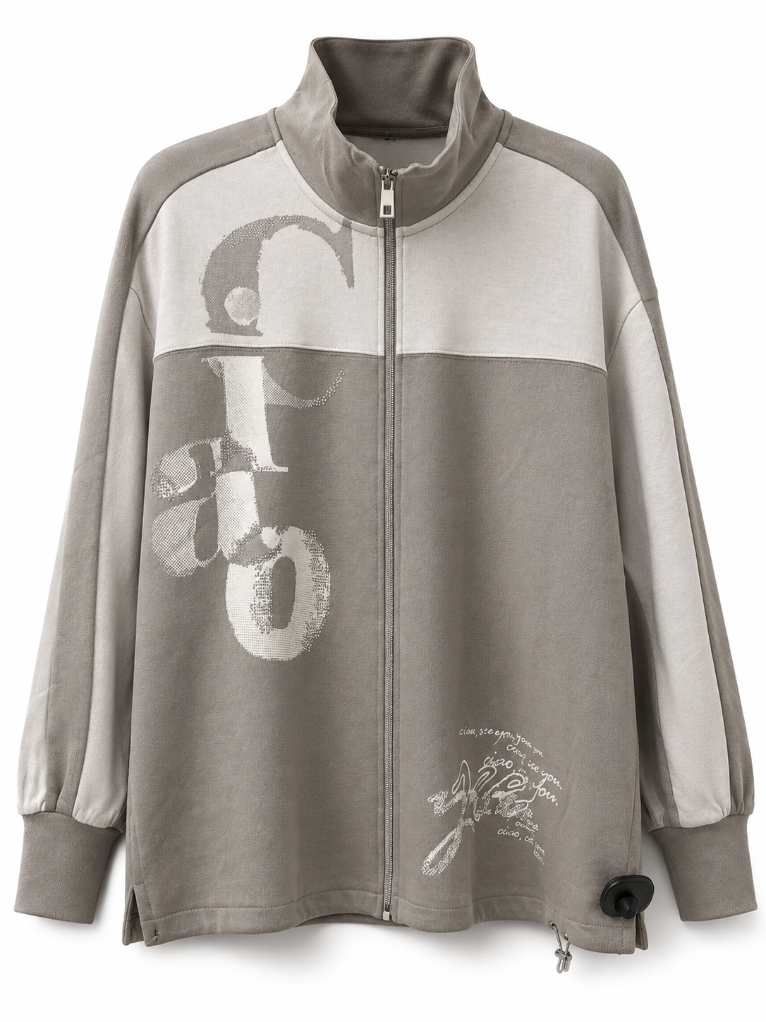 16292062 BLING MOTIF ZIP UP SWEAT TOP Beige