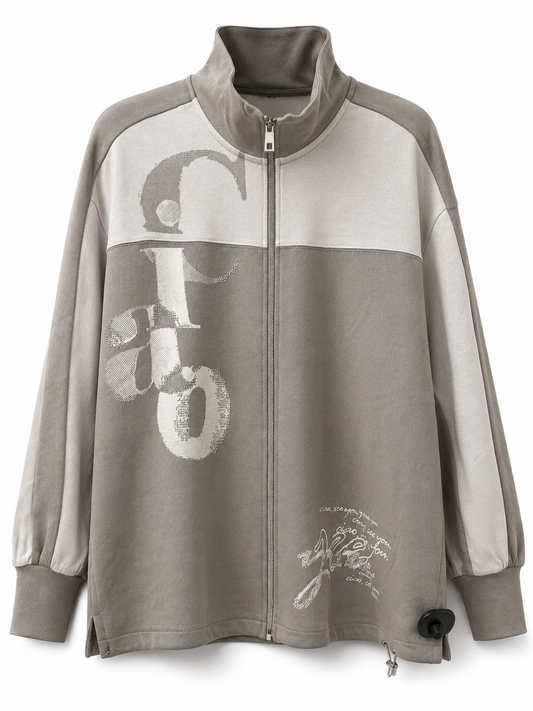 16292062 BLING MOTIF ZIP UP SWEAT TOP Beige