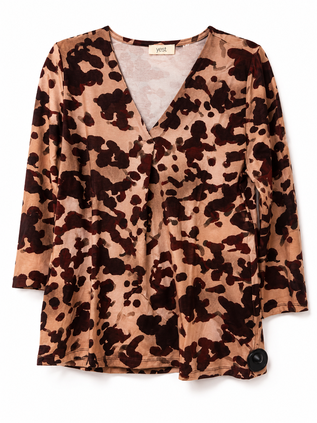 0006709 PRINTED 3/4 SLVE V-NECK TOP WITH PLEAT FRONT Wine/Pink