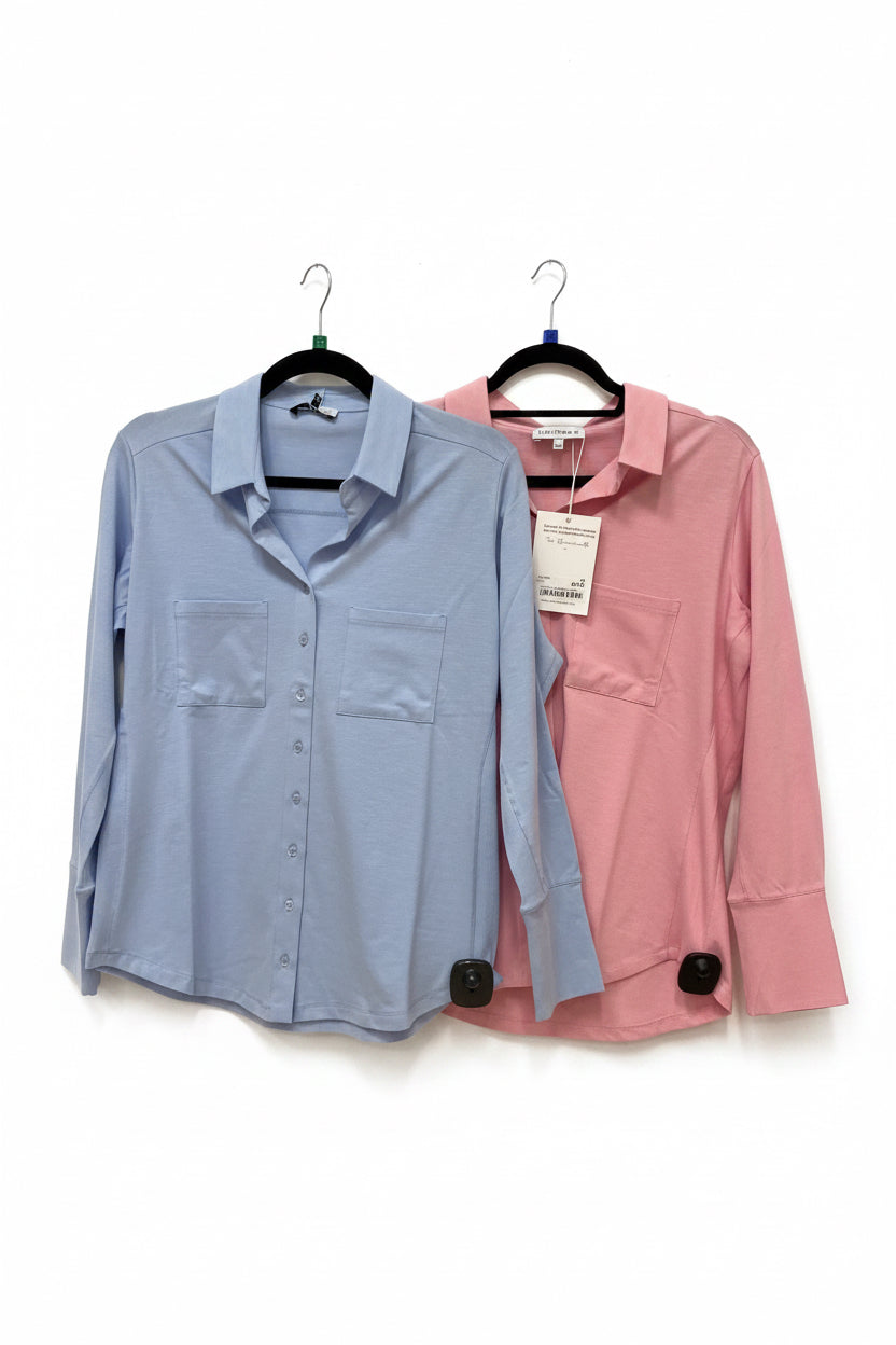Izzy soft button up shirt with collar and front pocket Baby Blue