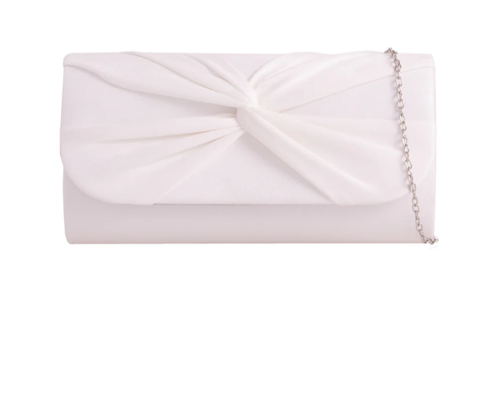 J2724 SUEDE KNOT DETAIL ENVELOPE CLUTCH BAG White