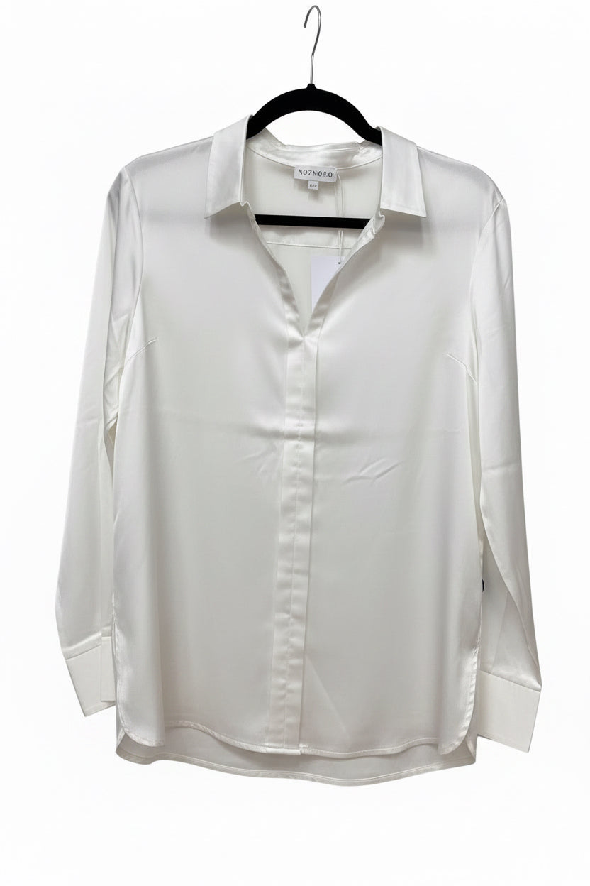 Joy silk button up blouse with collar Ivory