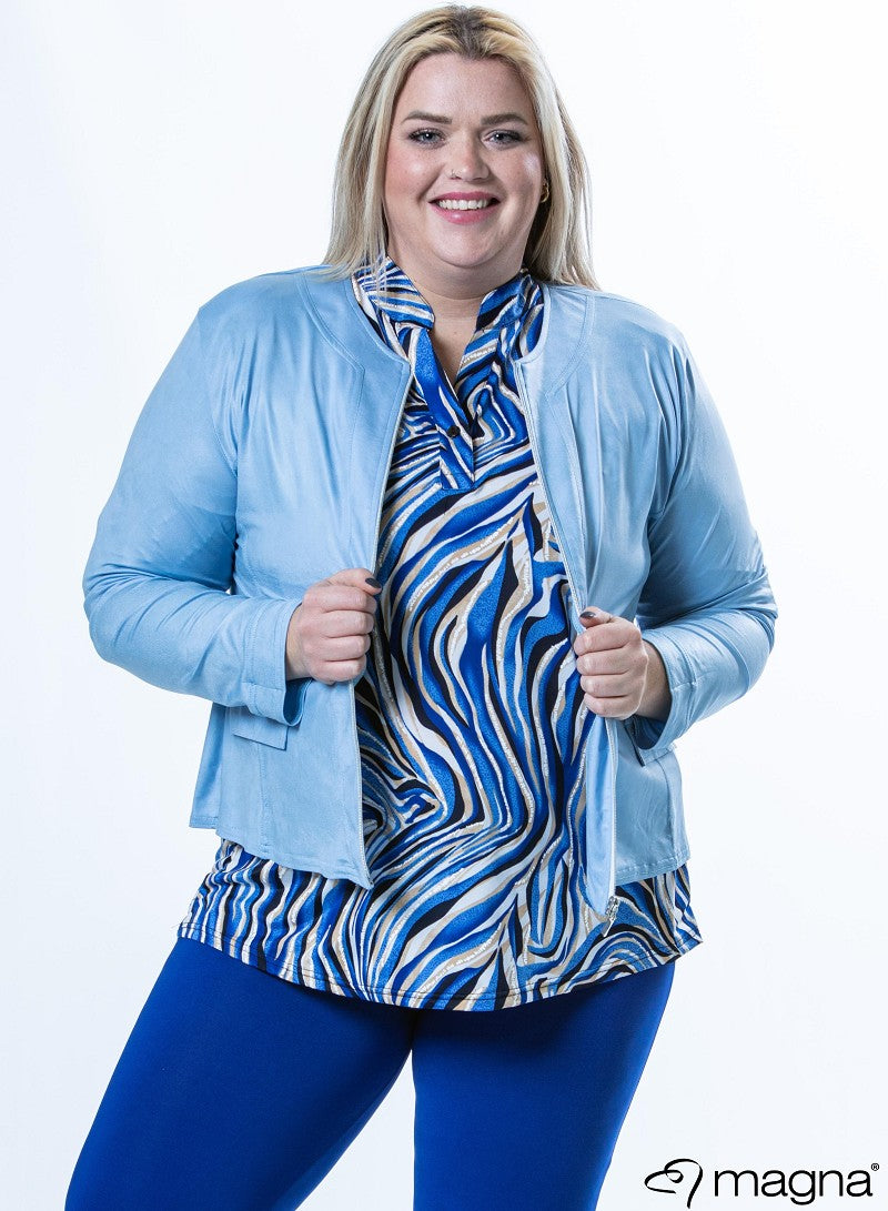 K-0031 SHORT LEATHERETTE ZIP UP LIGHT JACKET Baby Blue
