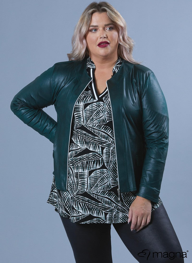 K-0031 SHORT LEATHERETTE ZIP UP LIGHT JACKET Green