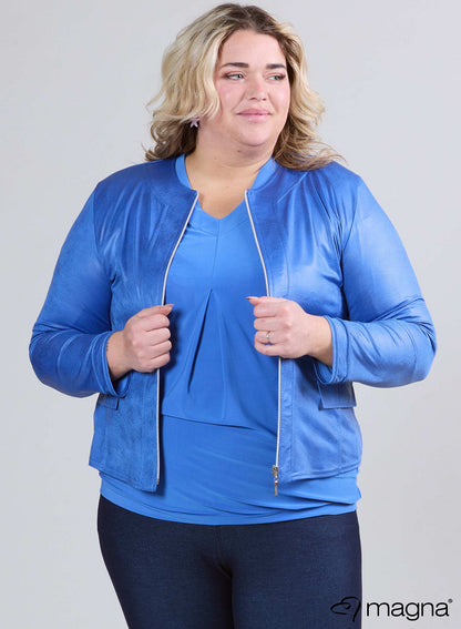 K-0031 SHORT LEATHERETTE ZIP UP LIGHT JACKET Dark-Sky-Blue