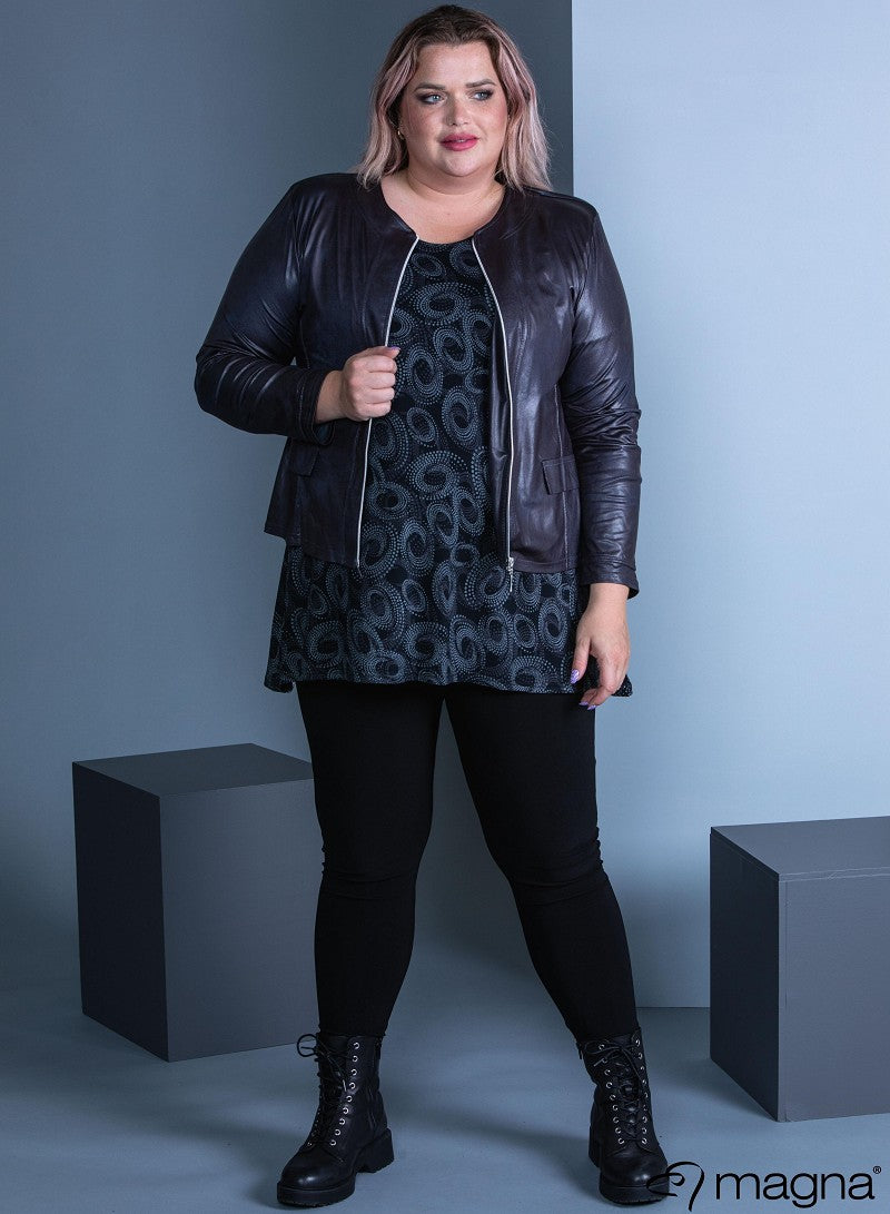 K-0031 SHORT LEATHERETTE ZIP UP LIGHT JACKET Grey