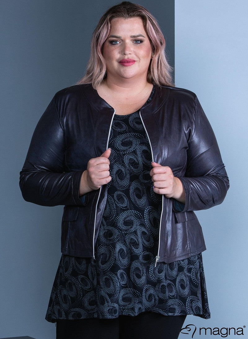 K-0031 SHORT LEATHERETTE ZIP UP LIGHT JACKET Grey