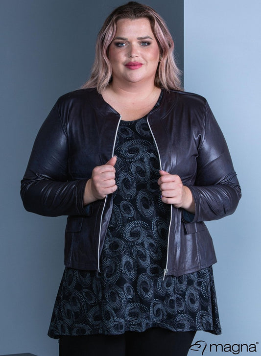 K-0031 SHORT LEATHERETTE ZIP UP LIGHT JACKET Grey
